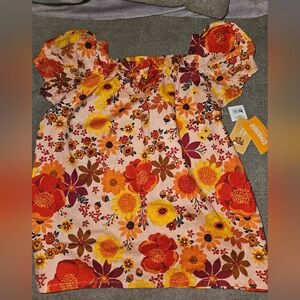 Floral Dress with Orange and Yellow Blooms